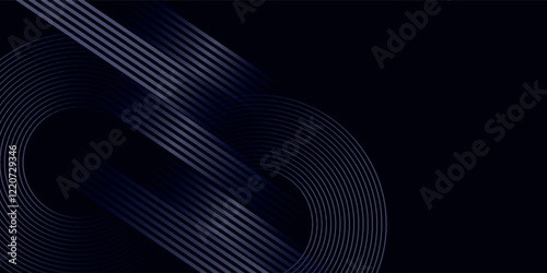 Luxury curve golden lines on dark blue background with lighting effect copy space for text. Luxury design style.