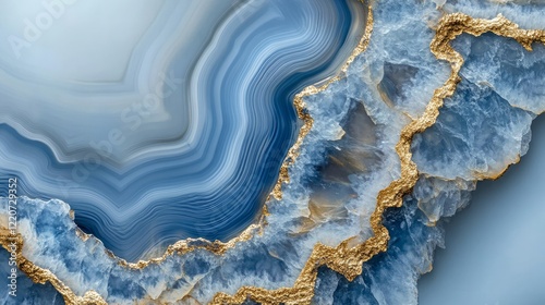 An artsy background with golden highlights and a gentle blue tint. With space for text or logo, the agate-inspired accent in the corner offers a luxury and organic touch.