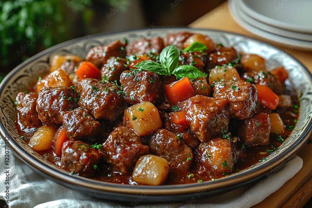 Hearty Beef Stew in a Decorative Bowl Hearty Beef Stew in a Decorative Bowl