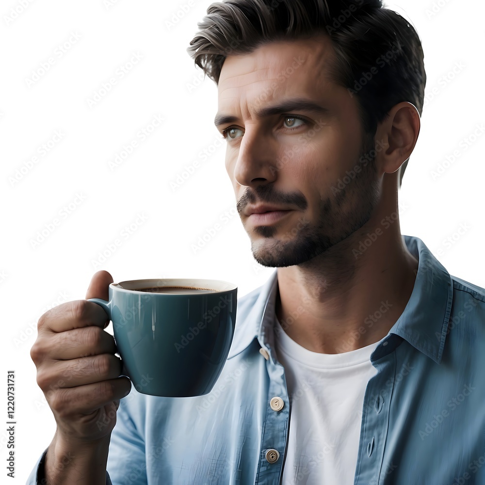 Thoughtful Man Enjoying a Cup of Coffee Thoughtful Man Enjoying a Cup of Coffee