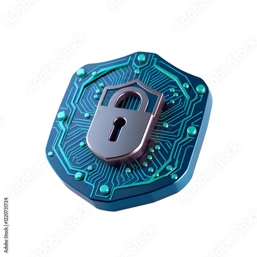 digital cybersecurity shield with an embedded lock, representing data protection and online safety - high quality png isolated on transparent background photo