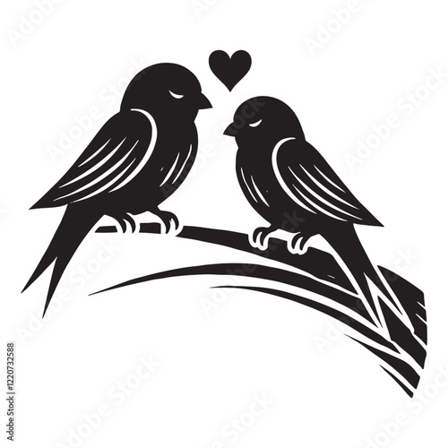 Two lovebirds on a branch, capturing hearts with their bond - Lovebirds silhouette - Lovebirds vector - Lovebirds illustration - valentine silhouette - love silhouette
