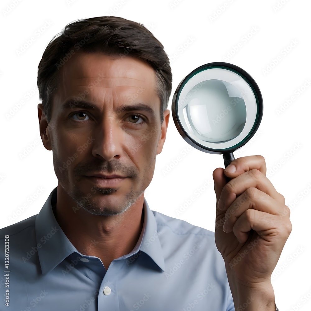 Man Examining Himself with a Magnifying Glass Man Examining Himself with a Magnifying Glass