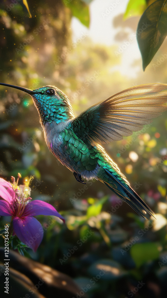 Obraz premium green and blue color bird in forest