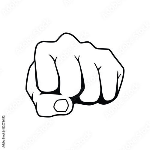 hand icon in outline or sketch style with clenched fist, isolated on white background,