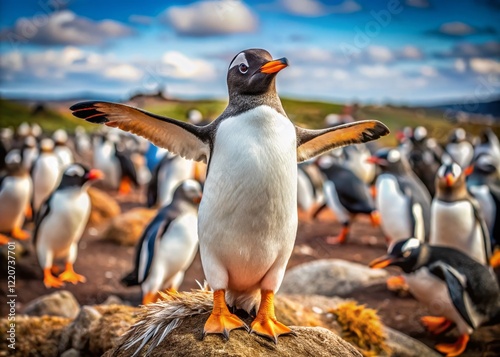 Gentoo Penguin Wing-Flapping, Falkland Islands Rookery - Urban Exploration Photography photo