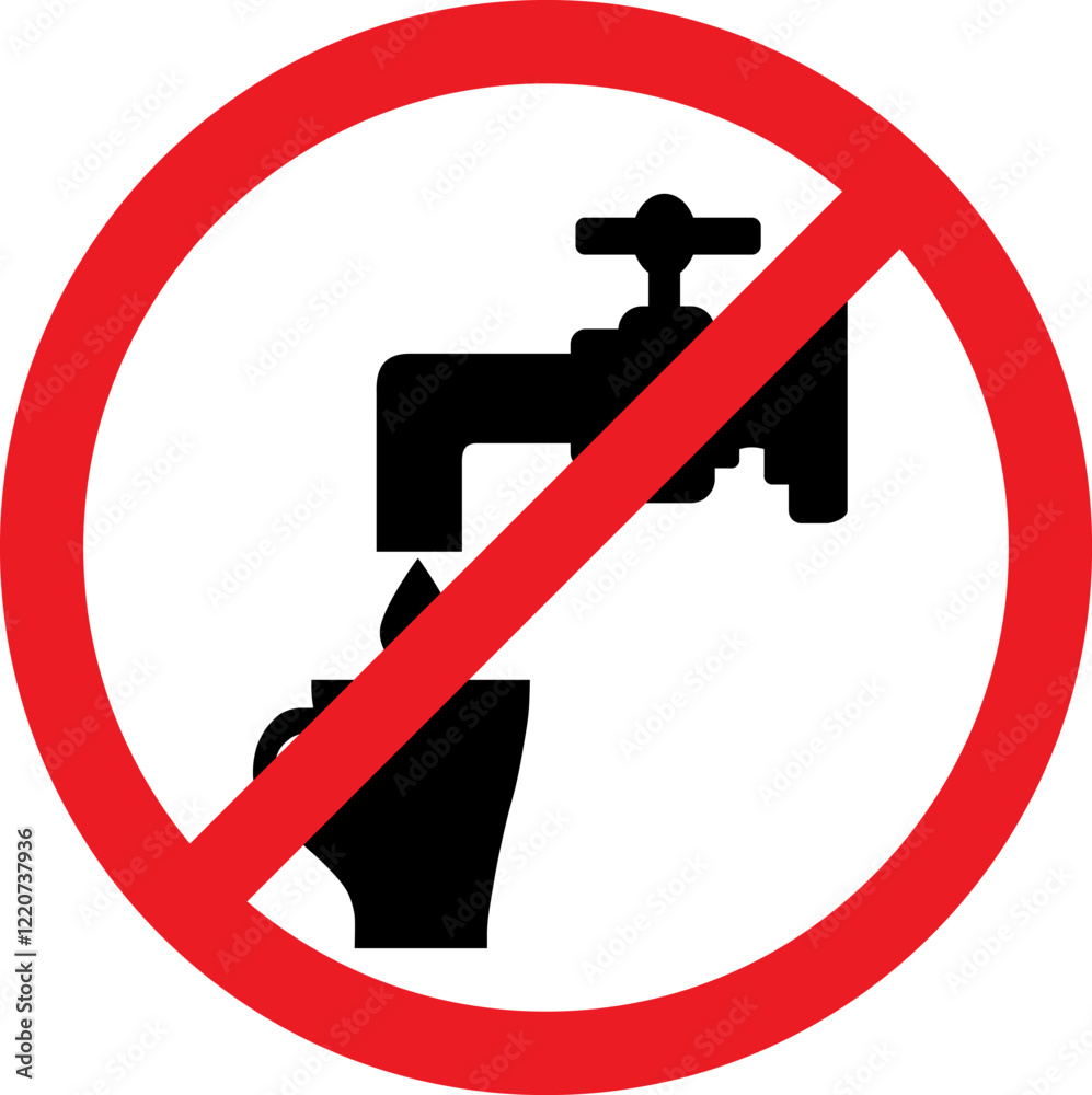 Red and black forbidden sign no drinking water. Illustration made January 26th, 2025, Zurich, Switzerland. Red and black forbidden sign no drinking water. Illustration made January 26th, 2025, Zurich, Switzerland.