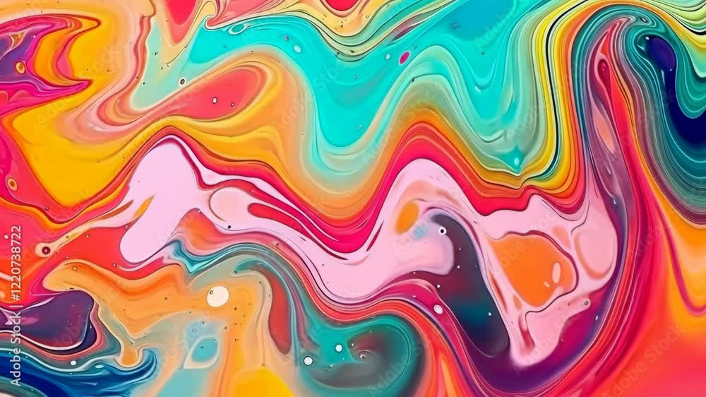 An abstraction from mixing oil paints in close-up, where various bright colors flow down and blend together. Generative vertical video.