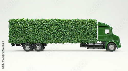 Green Truck with Leafy Cargo Representing Environmental Sustainability