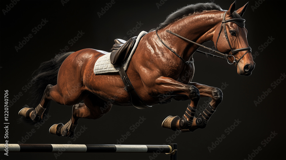 Naklejka premium A horse jumping over an obstacle.