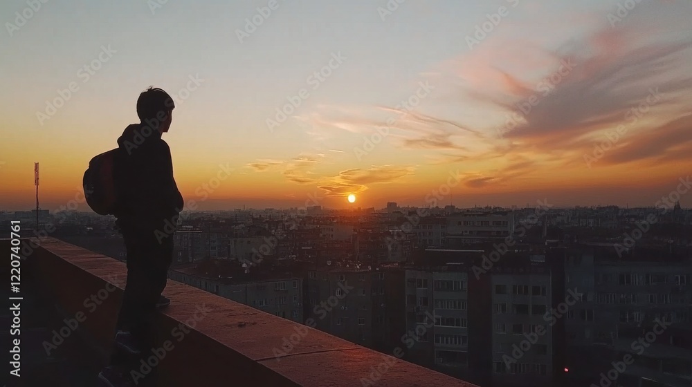 Fototapeta premium Vibrant Twilight Sky with Silhouette at Sunset