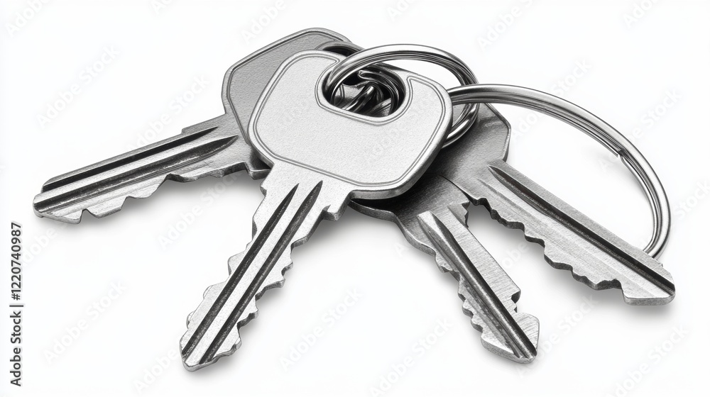 Close-up of Multiple Silver Metal Keys on a Keyring Isolated Background Close-up of Multiple Silver Metal Keys on a Keyring Isolated Background