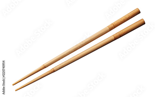 Pair of wooden chopsticks positioned diagonally, isolated on transparent background PNG