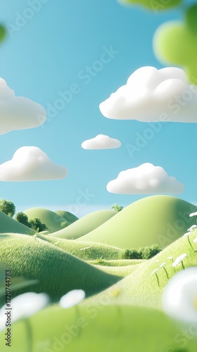 green hills with a blue sky poster background