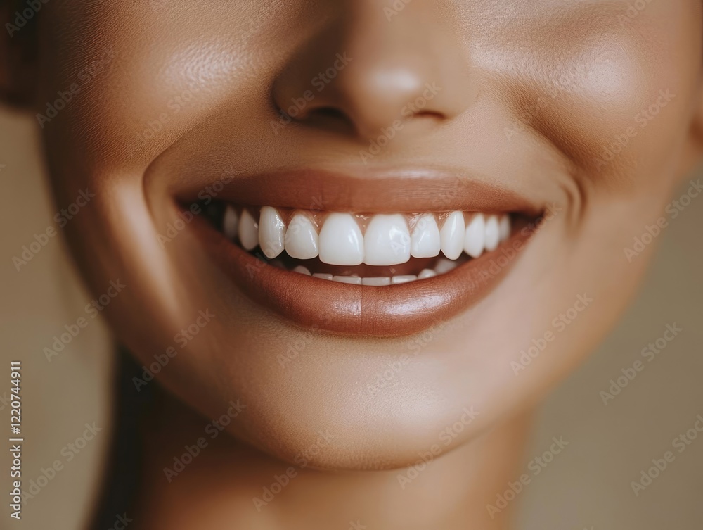 Fototapeta premium Close-up of a woman's dazzling white teeth and pink lips.