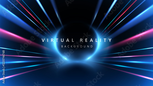 Virtual Reality VR background with zoom effect. Illustration of spreading lines shiny effects for ecommerce signs retail shopping. Abstract light rays background