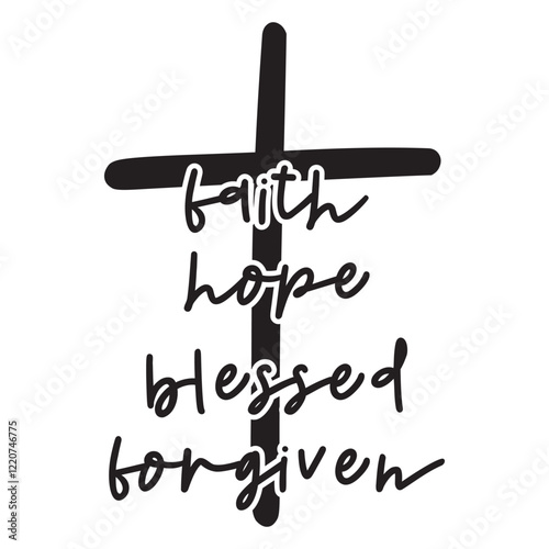 Christian cross with faith hope forgiven blessed, Religious vector clipart