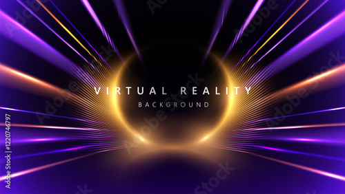 Virtual Reality VR background with zoom effect. Illustration of spreading lines shiny effects for ecommerce signs retail shopping. Abstract light rays background