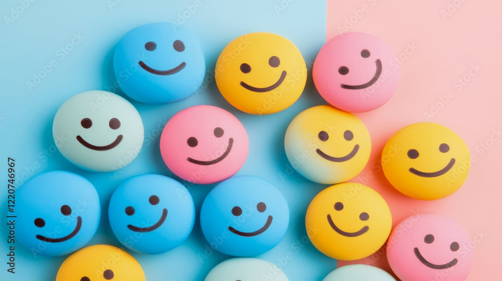 Cheerful Smiley Faces on a Pastel Background: A Delightful Collection of Colorful Emoticons Cheerful Smiley Faces on a Pastel Background: A Delightful Collection of Colorful Emoticons