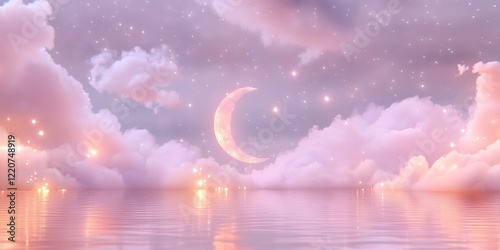Dreamy Night Sky: A crescen...