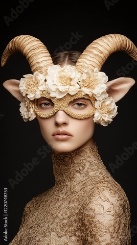 Floral Ram Mask: A striking...