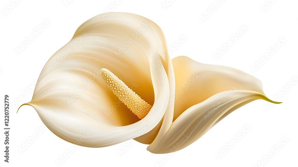Naklejka premium Elegant Creamy White Calla Lily Flower with Smooth Silhouette on Clean White Background