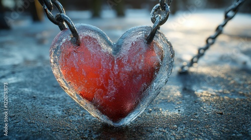 Heart of ice on playground floor capturing winter magic in outdoor setting photo