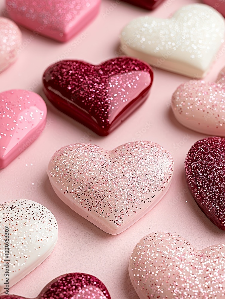 Obraz premium Close-up of a selection of heart-shaped sweets, romantic, candy, love, pink background