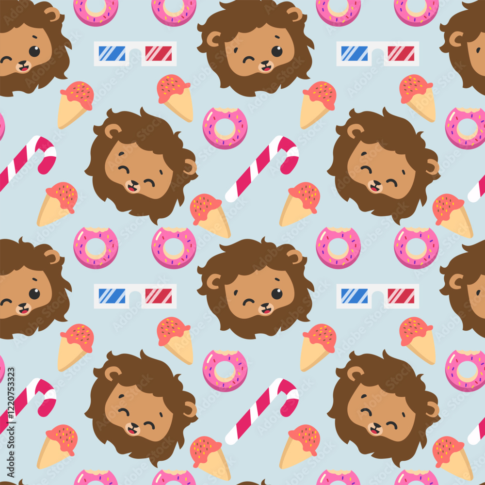 Seamless With Cute Lion Pattern For Fabric Baby Clothes Background Textile Wrapping Paper And Other Decoration Seamless With Cute Lion Pattern For Fabric Baby Clothes Background Textile Wrapping Paper And Other Decoration