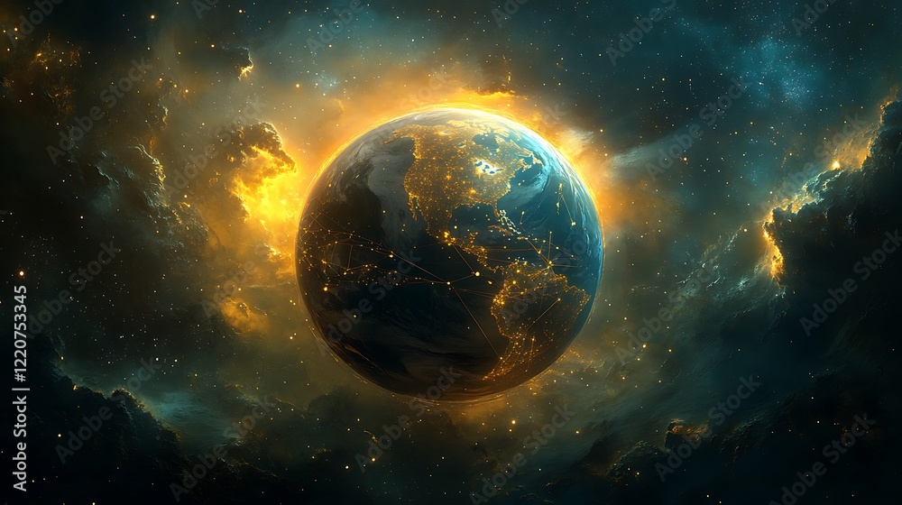 Obraz premium A futuristic digital Earth with glowing connection network