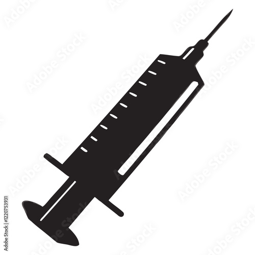 Syringe Black silhouette flat vector illustration isolated on a transparent background