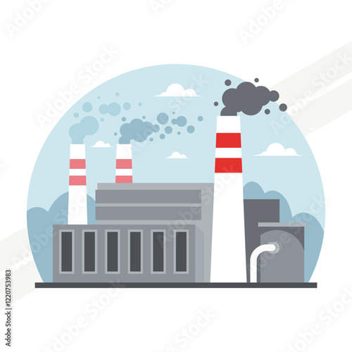 An illustration of an industrial plant causing air pollution representing environmental issues and industry