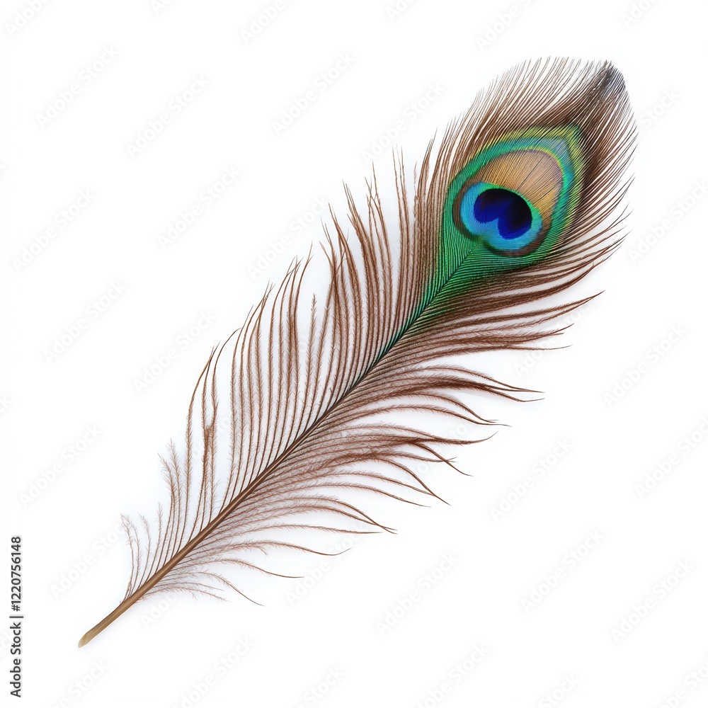 Obraz premium Colorful Ornate Peacock Feather with Intricate Details on a Bright Background