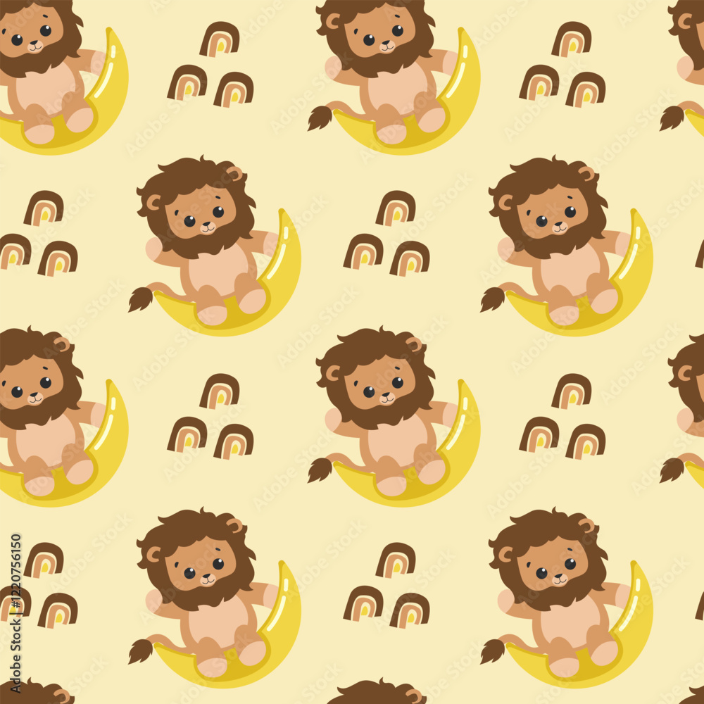 Obraz premium Cute Lion on the Moon Pattern