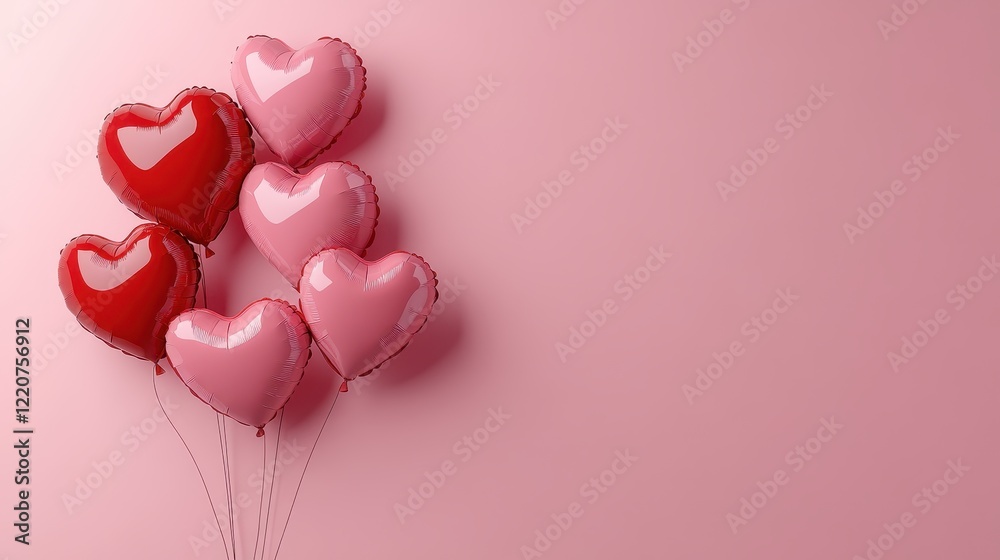 Heart shaped balloons on pink background for romantic celebration or valentine's