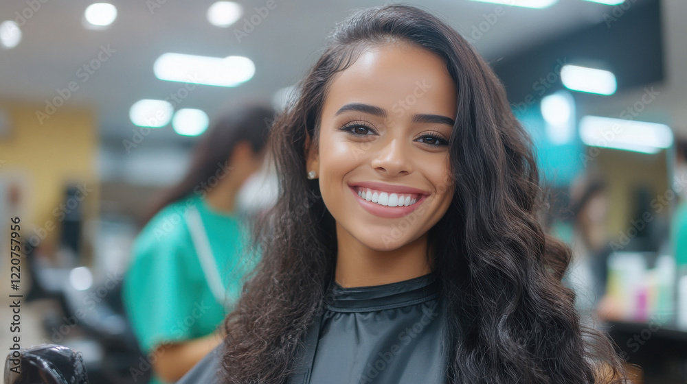 young beautiful woman sitting in a hair salon young beautiful woman sitting in a hair salon