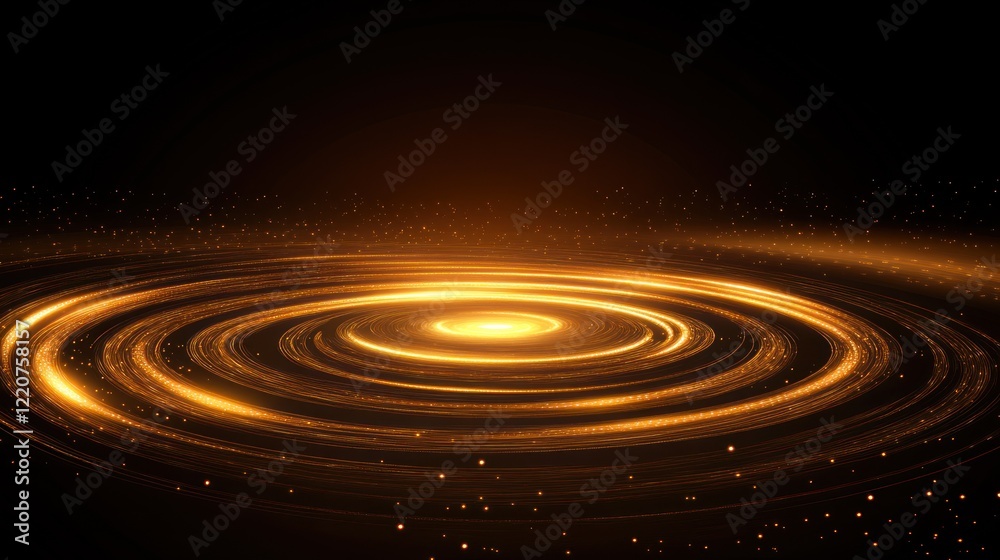 Fototapeta premium Golden spiral light effect on dark background.
