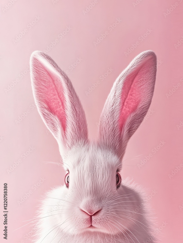 Easter bunny ears, funny rabbit, hare on pink background, card, pastel tones, copy space, generative ai