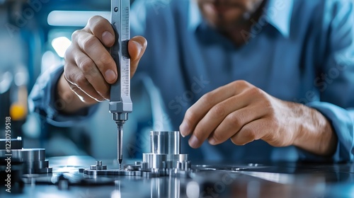 Engineer Using Digital Caliper to Measure Product Dimensions for Control