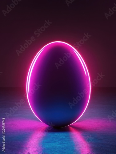 Futuristic easter egg made of neon light, vibrant magenta, pink, and blue colours. Easter concept. photo