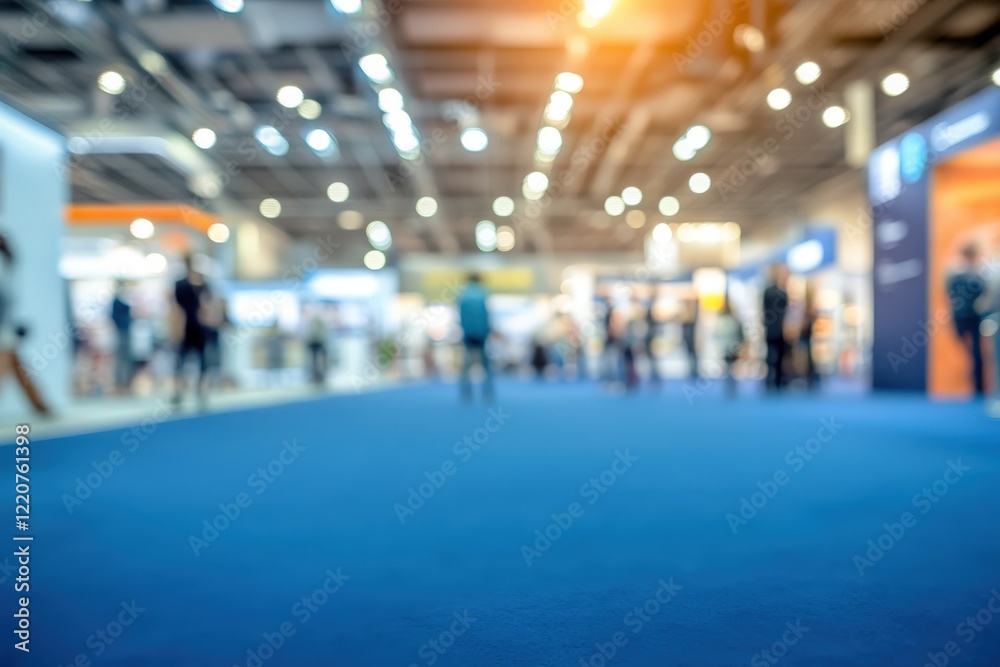 A blurry photo of people walking in a convention center A blurry photo of people walking in a convention center