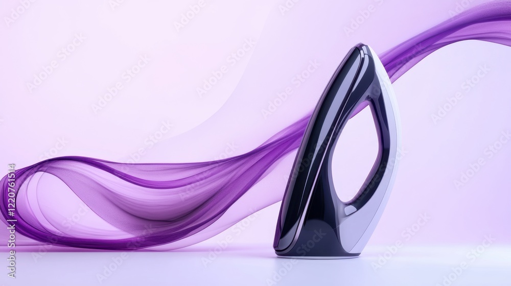 Electric iron in a dynamic pose against a purple and white gradient backdrop
