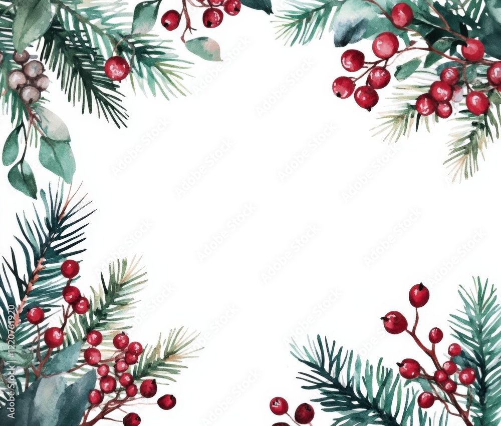 A watercolor painting of a Christmas tree with pine cones A watercolor painting of a Christmas tree with pine cones