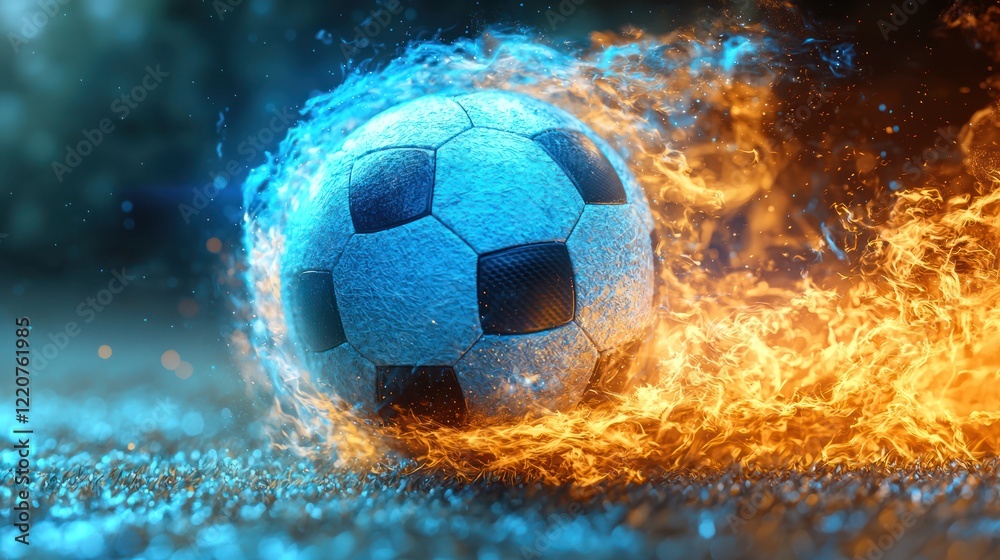 Fototapeta premium Fiery Soccer Ball: A Digital Masterpiece