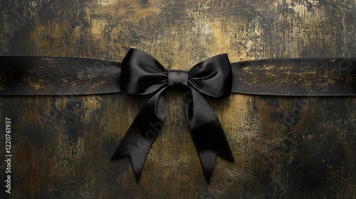 Elegant Black Ribbon Bow on a Dark Gold Textured Background