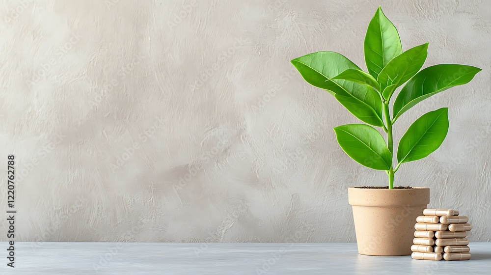 Green Plant in Simple Pot with Natural Texture and Neutral Background for Interior Decoration Recovery growth supplements Green Plant in Simple Pot with Natural Texture and Neutral Background for Interior Decoration Recovery growth supplements