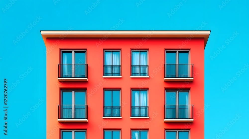 Obraz premium Sleek and Vibrant Residential Building Facade with Geometric Design