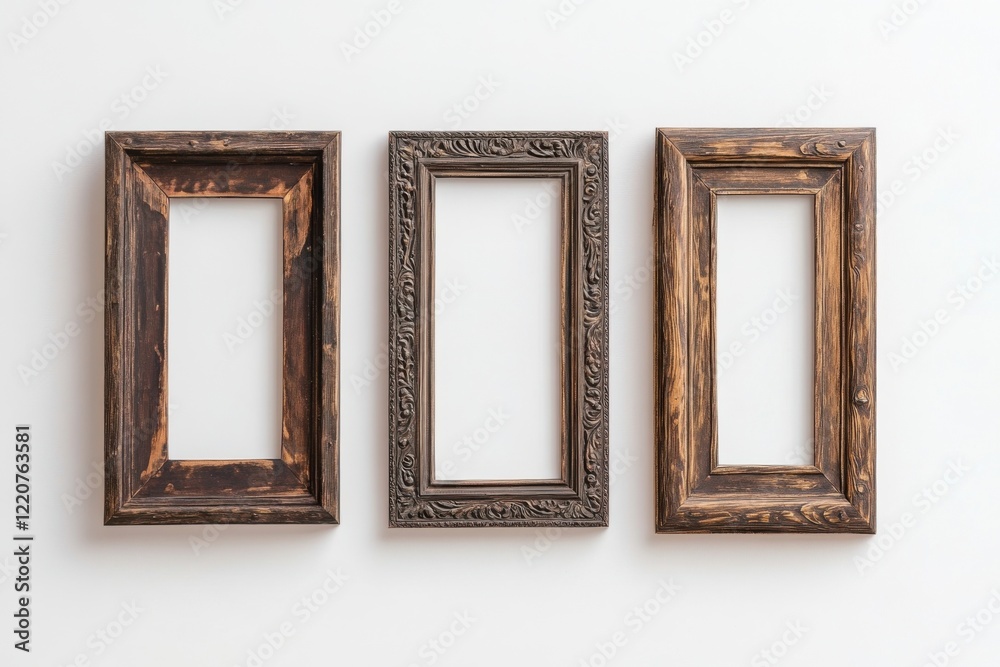 Three rustic wooden picture frames on white background Three rustic wooden picture frames on white background