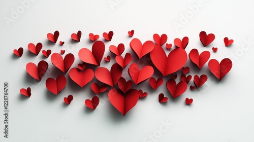 Valentine's day celebration with red paper hearts for romantic decor ideas