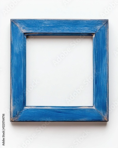 Empty vintage blue wooden frame on white background